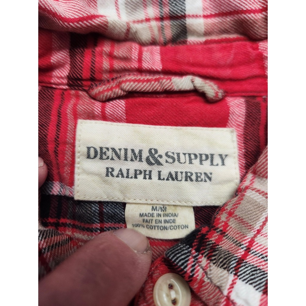 Denim & Supply Ralph Lauren Shirt Mens Medium Red Plaid Flannel Long Sleeve - Picture 3 of 11
